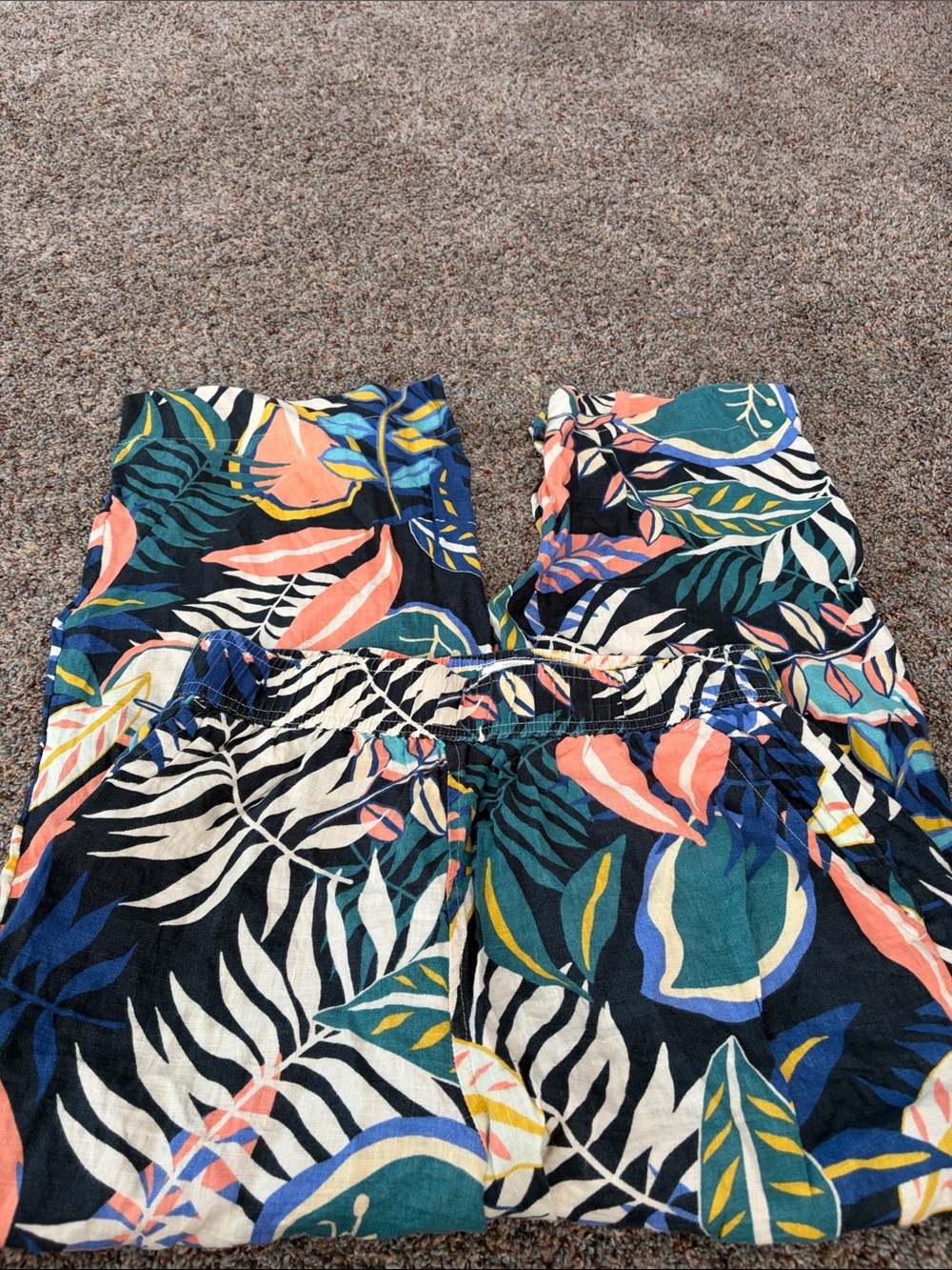 Women's Tropical Print Linen Pants - Multicolor